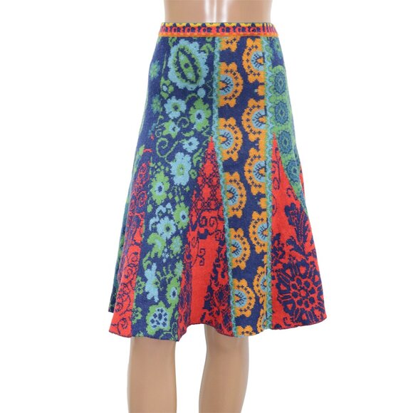 Colorful Artsy Patchwork Knit Fit and Flare Skirt Boho 6 - Picture 2 of 6